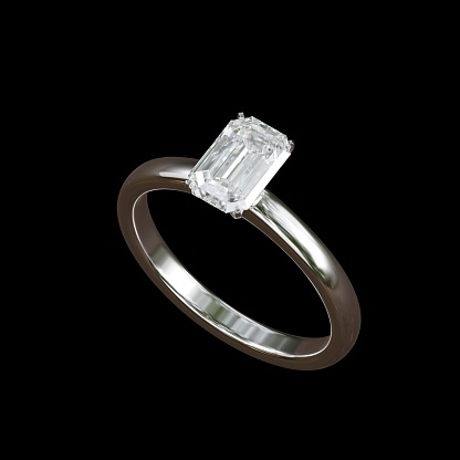 Platinum ring with square diamonds on isolated background from design with 3d render.
