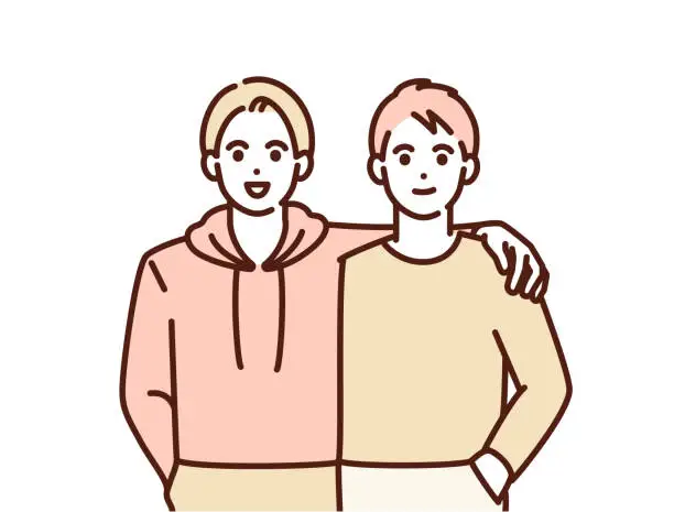 Vector illustration of Two smiling men. Vector illustration of same sex partners.