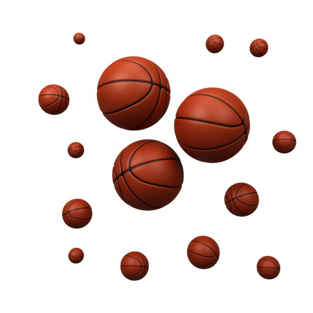 image of 3d basketballs flying on white background