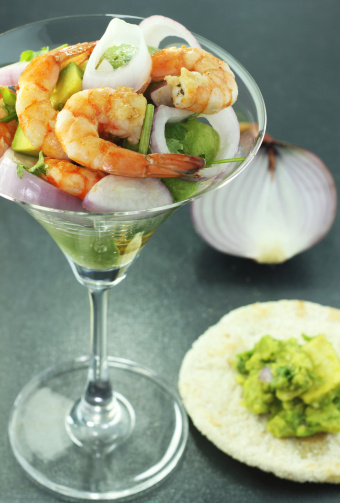shrimp and avocado salad served in martini glass