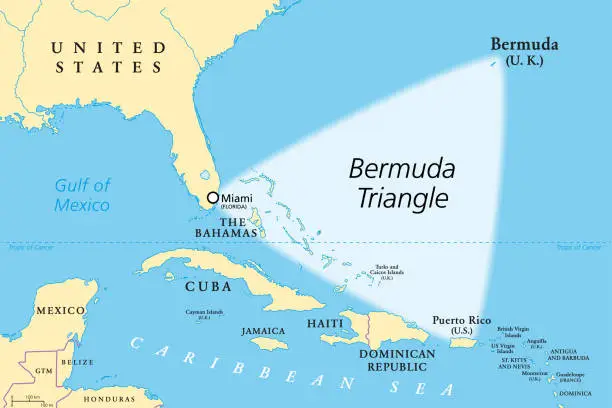 Vector illustration of The Bermuda Triangle or also Devils Triangle, political map