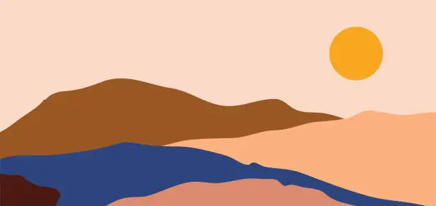 Vector illustration of Abstract mountain landscape background with retro boho design