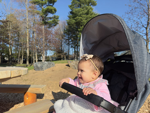 baby, stroller, park, joy, girl