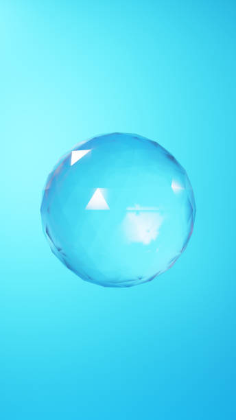 istock 3D Illustration.One sphere of clear glass on light blue background. (Vertical) 1491149069
