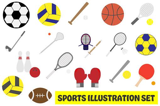 Illustration set of various sports equipment
