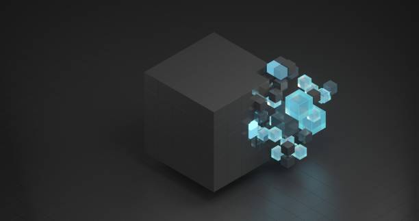 istock 3D cubes with neon details on the background of a dark space 1491152257