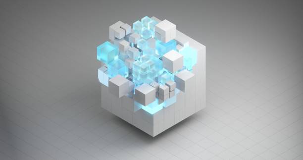 istock A static white cube turns into a stream of flickering blue neon cubes 1491152311