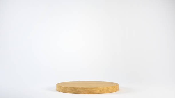 istock 3d rendering empty wooden podium or pedestal display on white background with cylinder stand concept 1491159102