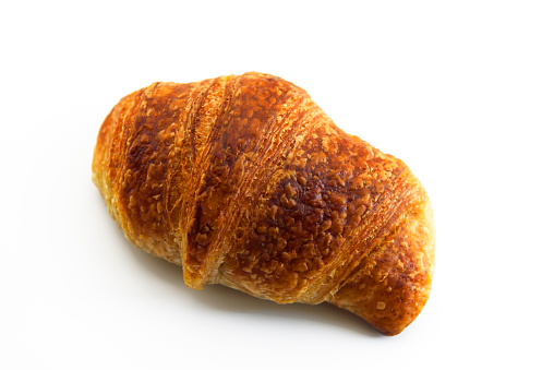 High angle view of butter croissant, isolated on white with clipping path.