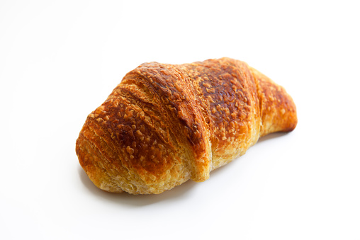 High angle view of butter croissant, isolated on white with clipping path.