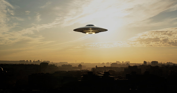 UFO saucer silently hovered over the city