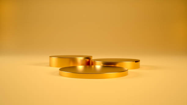istock Gold podium or pedestal on golden background for product display. 3D rendering. 1491160183