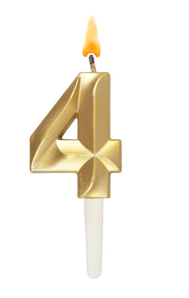 istock Gold birthday candle isolated on white. Number 4. 1491160842