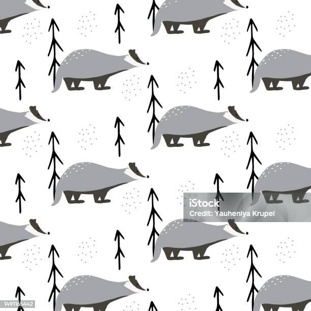 Badger Pattern Background Childish Seamless Pattern With Badger Handdrawn Pattern With Cute ...