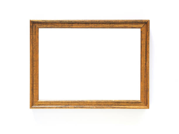 cornice vuota forma rettangolare di colore marrone isolata su sfondo bianco. - rectangle redecorate foto e immagini stock