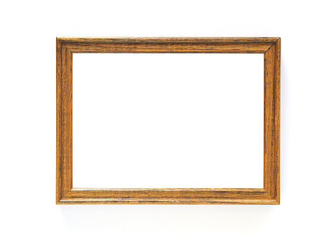 Empty picture frame brown color rectangle shape isolated on a white background.