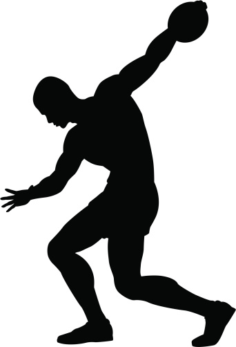 Editable vector silhouette of a man about to throw a discus