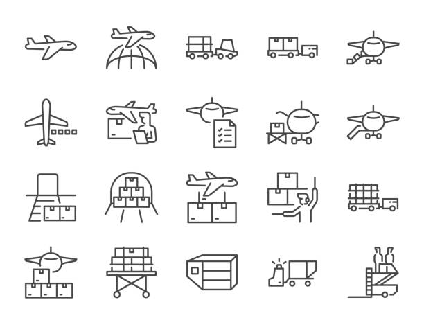 ilustrações de stock, clip art, desenhos animados e ícones de air freight icon set. it included the shipping, plane, container, flight, cargo, and more icons. - aero