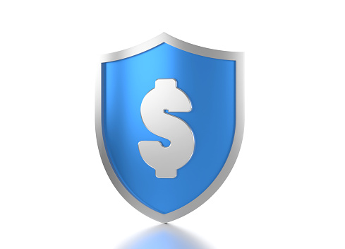 Dollar Sign And Blue Shield On White Background