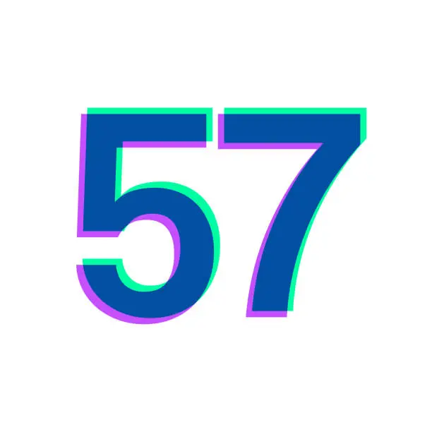 Vector illustration of 57 - Number Fifty-seven. Icon with two color overlay on white background