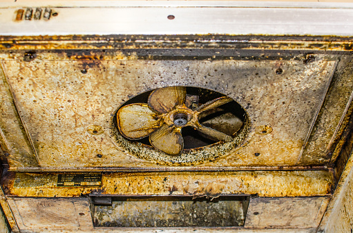 Dirty and greasy exhaust fan Kitchen hood  keep kitchen free of steam.