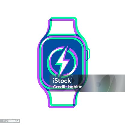 istock Smartwatch with electricity symbol. Icon with two color overlay on white background 1491180613