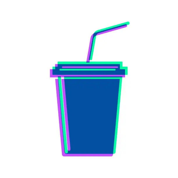 Vector illustration of Cup with straw. Icon with two color overlay on white background