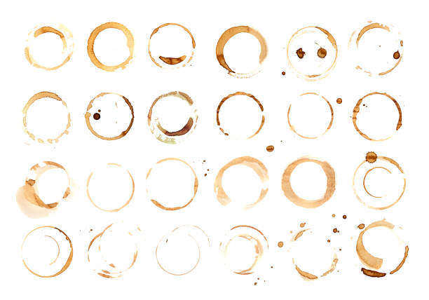 Coffee Stain Isolated, Coffe Wet Stamp, Mug Bottom Round Mark, Spilled Coffee Circle Stain Texture Set on White Background