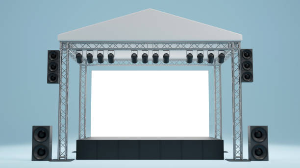 istock 3d rendering of the outdoor event stage design for presentation with light and sound system, concert performance business concept 1491188071