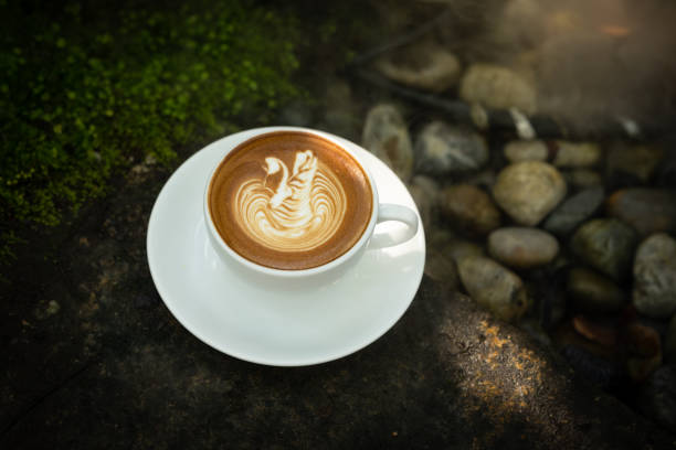 istock Coffee cup with leaf on stone in the garden 1491188734