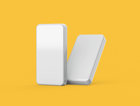 Two Empty White Domino Dice Isolated On Yellow Background, 3d illustration