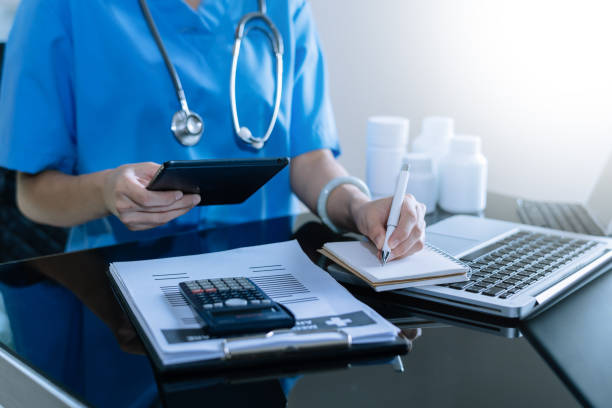 istock Medicine doctor hand working with modern digital tablet computer interface as medical network concept 1491191474