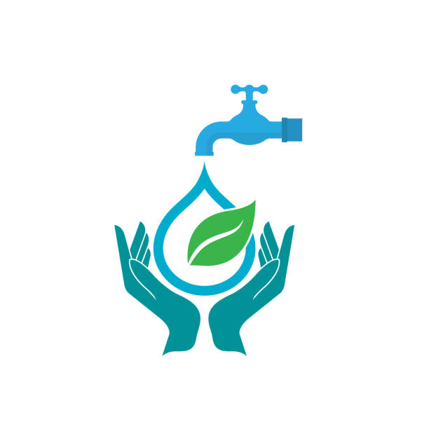 спасти воду спасти жизнь - sustainable resources water conservation water faucet stock illustrations