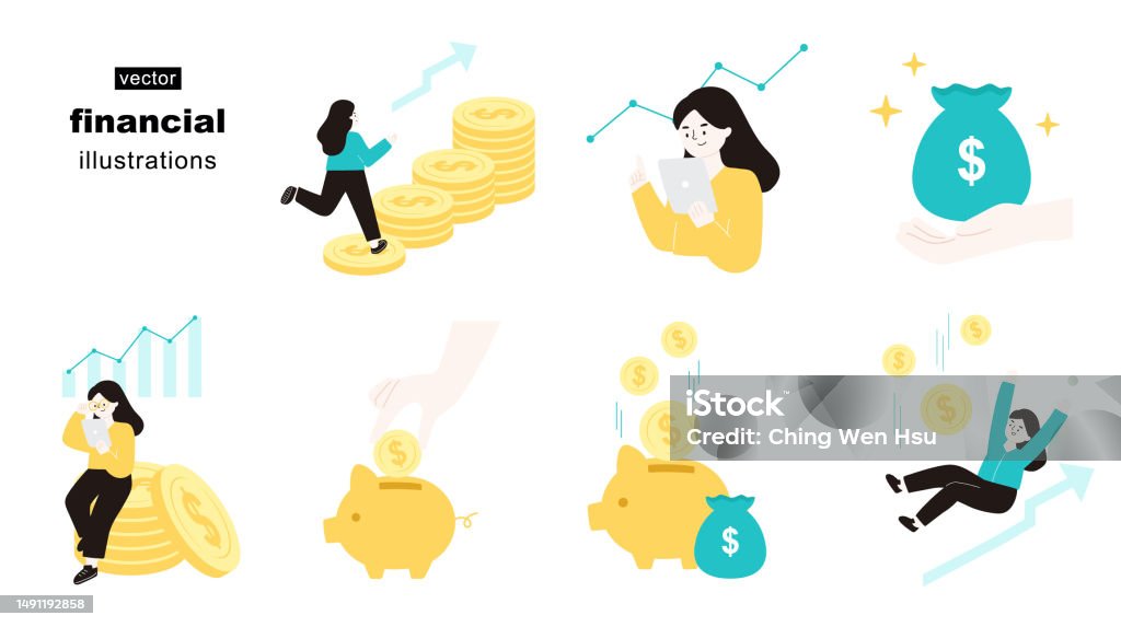 Financialcontent Setting Image Financial Concept Flat Illustration Set Stock Illustration - Download ...