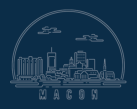 istock Macon, Georgia - Cityscape with white abstract line corner curve modern style on dark blue background, building skyline city vector illustration design 1491193193