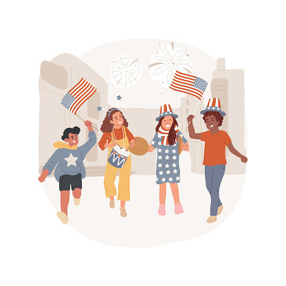 Going to a parade isolated cartoon vector illustration. Children visiting parade for 4th of July public holiday, festive days, Independence Day celebration, freedom spirit vector cartoon.