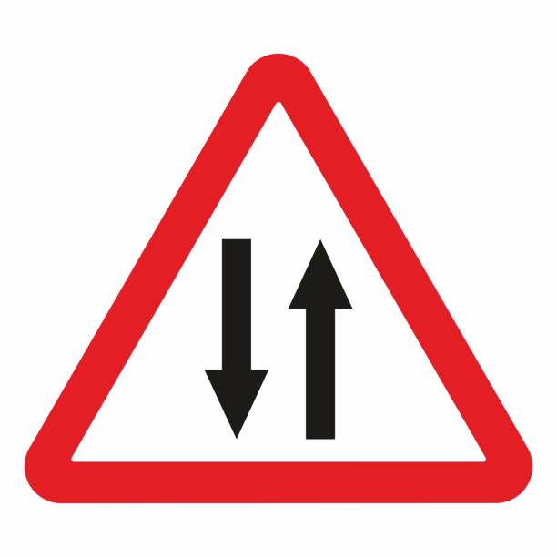 hin- und rückverkehr, verkehrsschild a9, roter dreiecksrahmen, eps. - two way traffic stock-grafiken, -clipart, -cartoons und -symbole