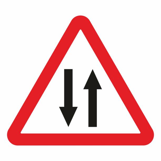 ilustrações de stock, clip art, desenhos animados e ícones de both way traffic, road sign a9, red triangular frame, eps. - two way traffic