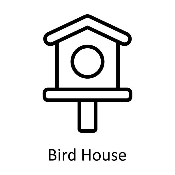 vogelhaus-vektorumriss-icon-design-illustration. landwirtschaftssymbol auf weißem hintergrund eps 10 datei - birdhouse wood isolated white background stock-grafiken, -clipart, -cartoons und -symbole