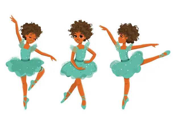 Vector illustration of Little girls ballerinas in dancing poses