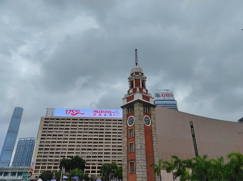 Hong Kong, May 2023 : The Clock Tower is a landmark in Hong Kong. It is located on the Tsim Sha Tsui. It is the only remnant of the original site of the former Kowloon station on the Kowloon–Canton Ra