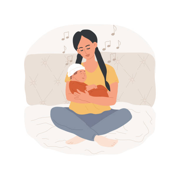 Singing a lullaby isolated cartoon vector illustration. Singing a lullaby isolated cartoon vector illustration. Mom holding and singing a lullaby to her little baby, family lifestyle, kids bedtime, sleep hygiene, happy childhood vector cartoon. mom singing to baby stock illustrations