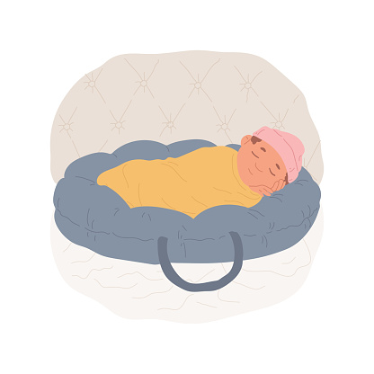 Baby cocoon isolated cartoon vector illustration. Cute newborn sleeps in a cocoon coshion, baby nest, little cot bed, portable pod, kids bedtime, infant healthy sleep routine vector cartoon.