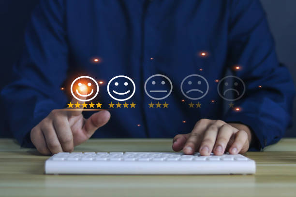 istock Satisfaction rating 5 stars on the computer. 1491209718
