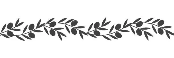 Vector illustration of Olive border. Vector seamless pattern. Hand drawn fruits, leaves for Mediterranean cuisine print or extra virgin oil packaging