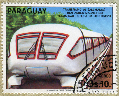 A post stamp printed in Paraguay shows locomotive, circa 1985