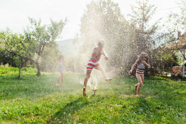 istock Children refreshing with garden sprinkler 1491215096