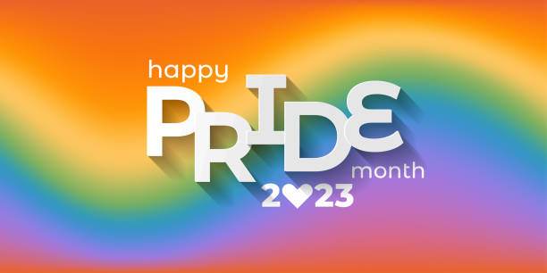 ilustrações de stock, clip art, desenhos animados e ícones de 2023 lgbtq pride month horizontag banner template. white paper letters on liquid rainbow background. human rights or diversity concept. lgbt event card or background design. vector illustration. - gay pride spectrum backgrounds textile