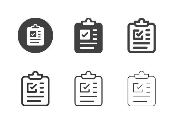 ilustraciones, imágenes clip art, dibujos animados e iconos de stock de iconos del portapapeles de casilla de verificación - serie múltiple - to do list computer icon checklist communication