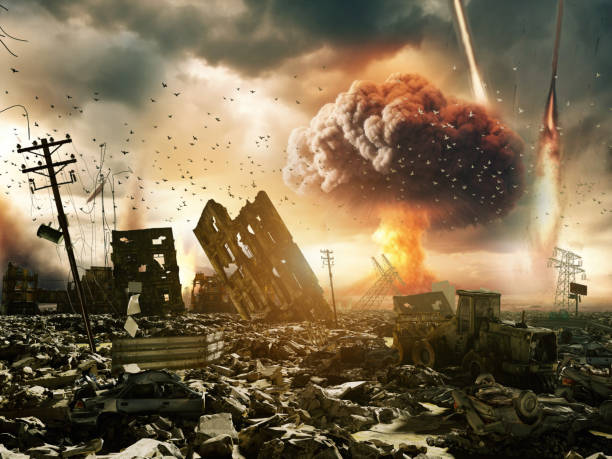 Ruined city. Illustration. 3d art illustration of explosion and destruction destruction stock pictures, royalty-free photos & images